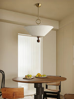 Solaria Pleated Fabric Pendant Light in Gold and Walnut for Dining and Living Spaces