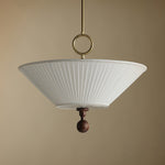 Solaria Pleated Fabric Pendant Light in Gold and Walnut for Dining and Living Spaces