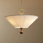 Solaria Pleated Fabric Pendant Light in Gold and Walnut for Dining and Living Spaces
