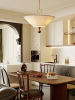 Solaria Pleated Fabric Pendant Light in Gold and Walnut for Dining and Living Spaces