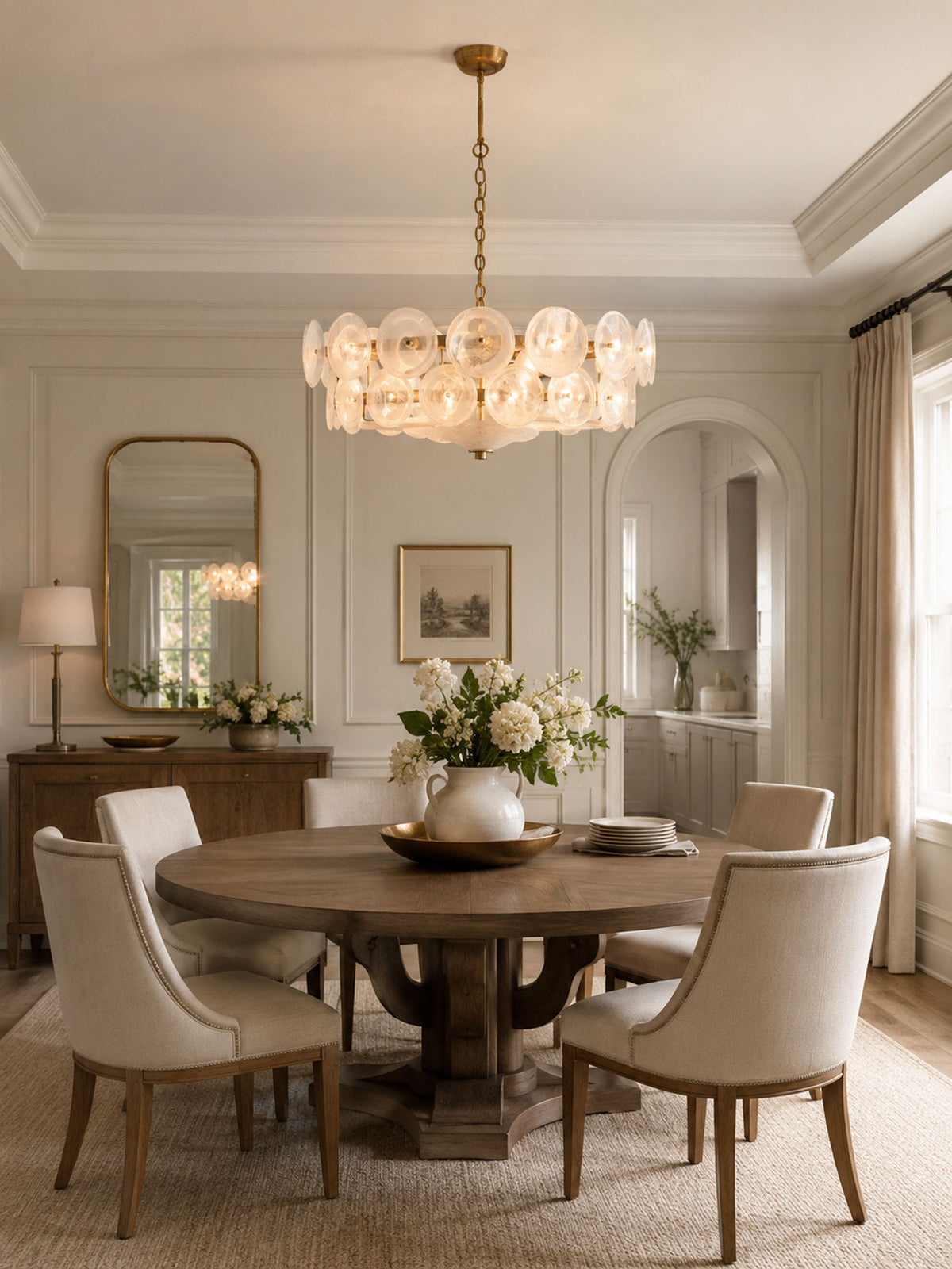 Solaris Disc Glass Chandelier – Two-Tier Gold & Murano-Style Glass Pendant