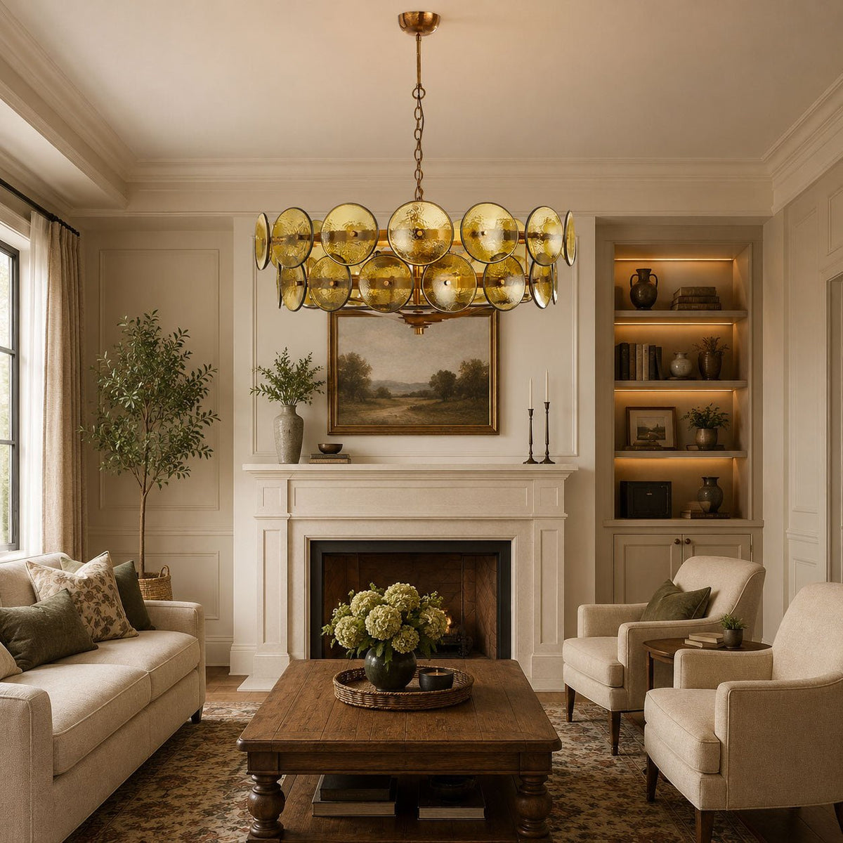 Solaris Disc Glass Chandelier – Two-Tier Gold & Murano-Style Glass Pendant