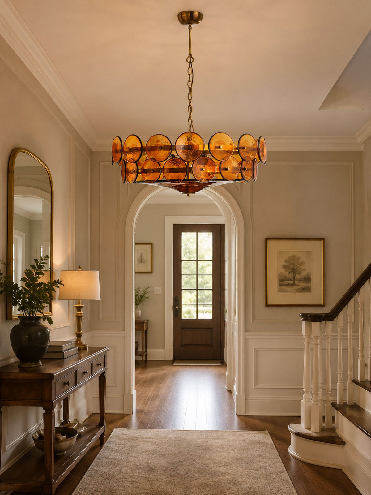 Solaris Disc Glass Chandelier – Two-Tier Gold & Murano-Style Glass Pendant