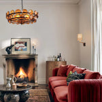 Solaris Disc Glass Chandelier – Two-Tier Gold & Murano-Style Glass Pendant