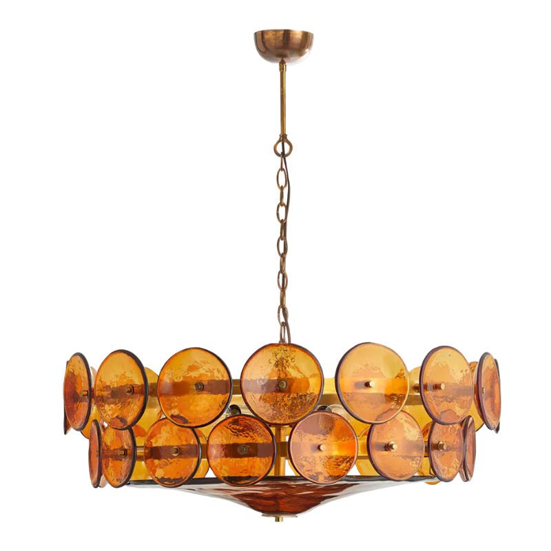 Solaris Disc Glass Chandelier – Two-Tier Gold & Murano-Style Glass Pendant