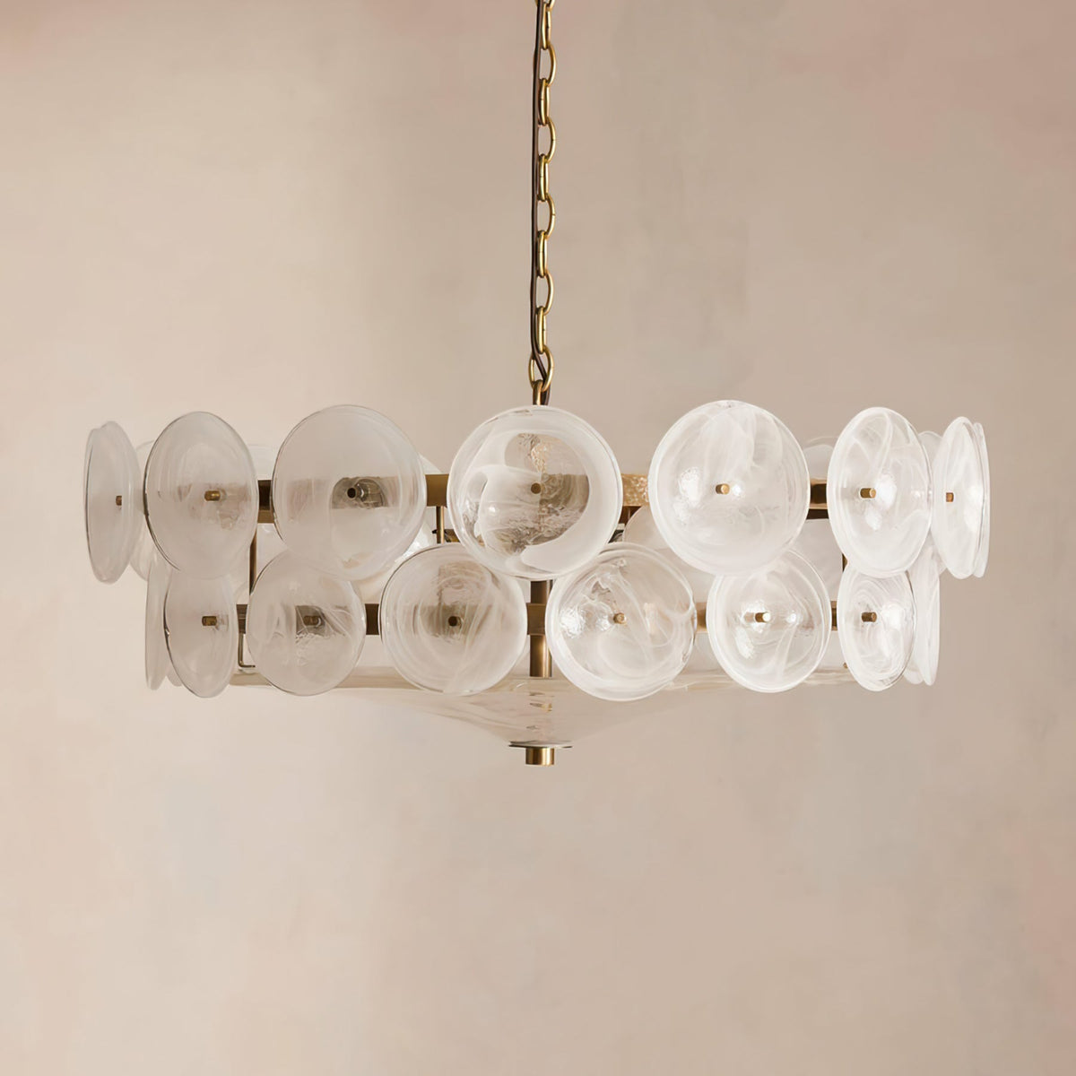 Solaris Disc Glass Chandelier – Two-Tier Gold & Murano-Style Glass Pendant