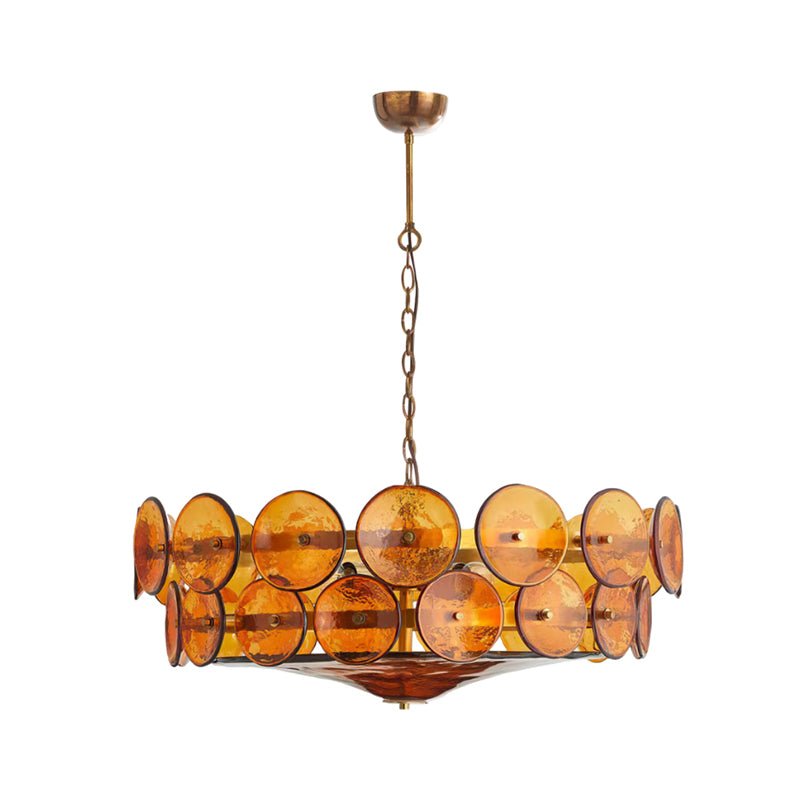 Solaris Disc Glass Chandelier – Two-Tier Gold & Murano-Style Glass Pendant