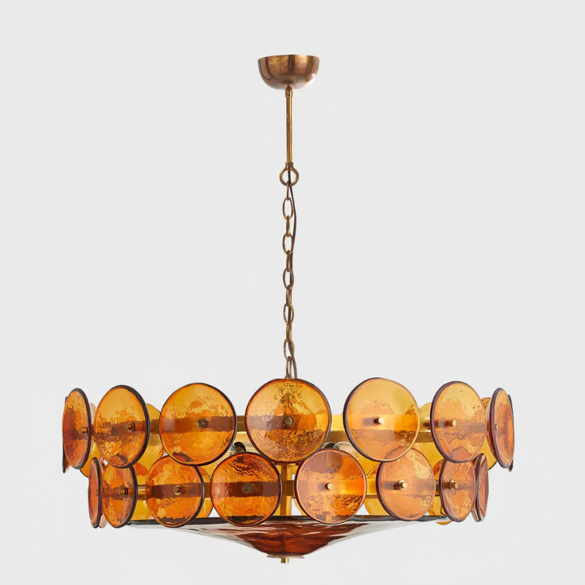Solaris Disc Glass Chandelier – Two-Tier Gold & Murano-Style Glass Pendant