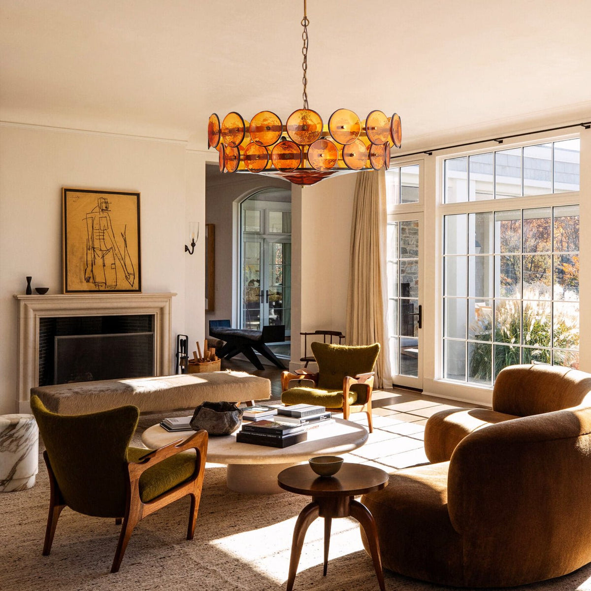 Solaris Disc Glass Chandelier – Two-Tier Gold & Murano-Style Glass Pendant