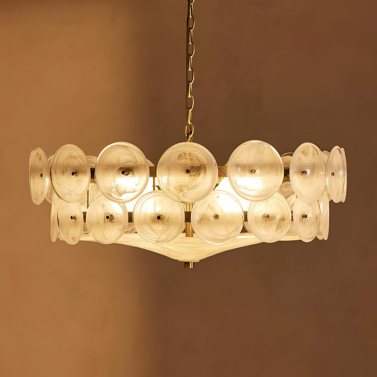 Solaris Disc Glass Chandelier – Two-Tier Gold & Murano-Style Glass Pendant