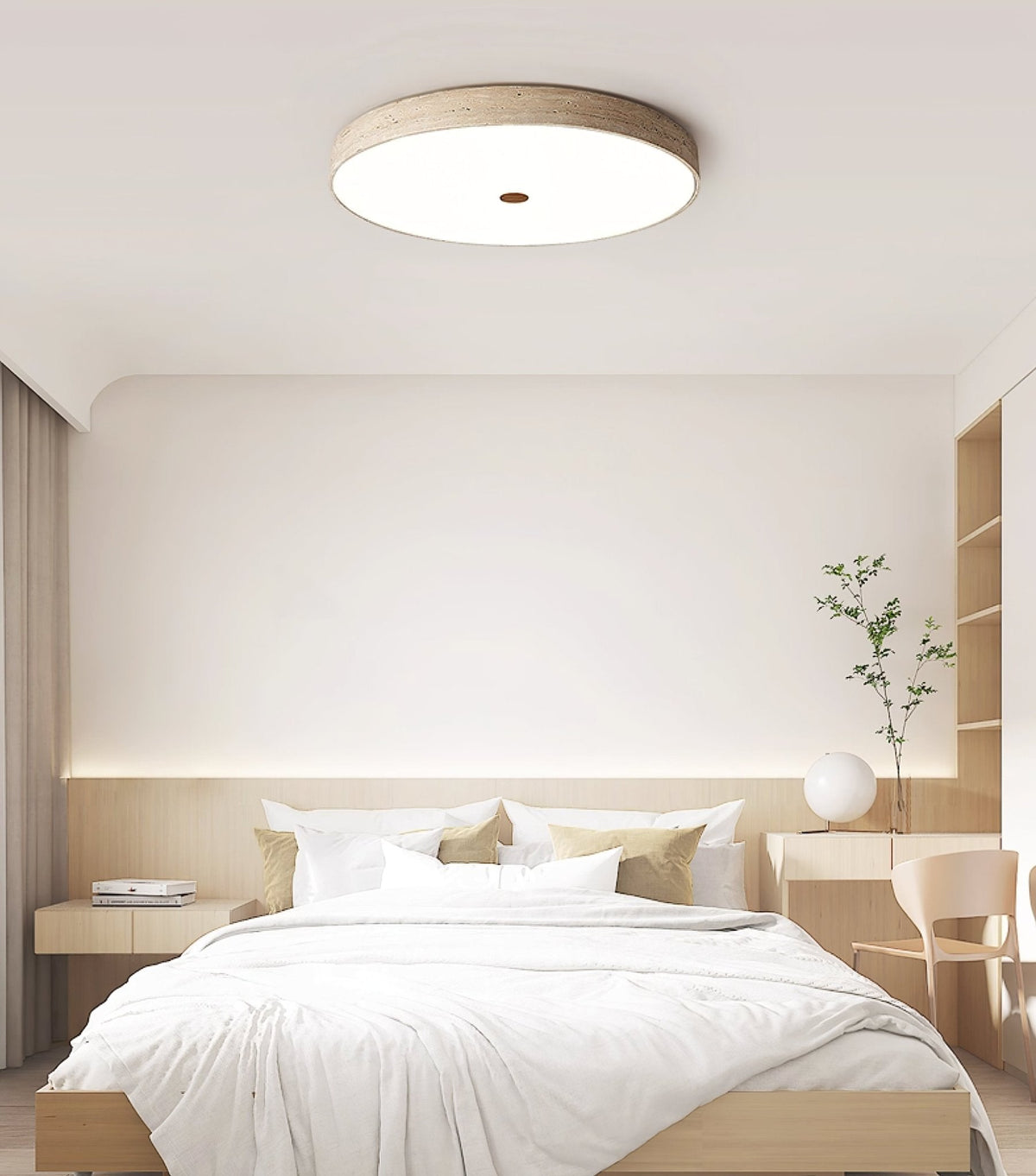 Solaro Travertine Flush Mount Ceiling Light in Natural Stone