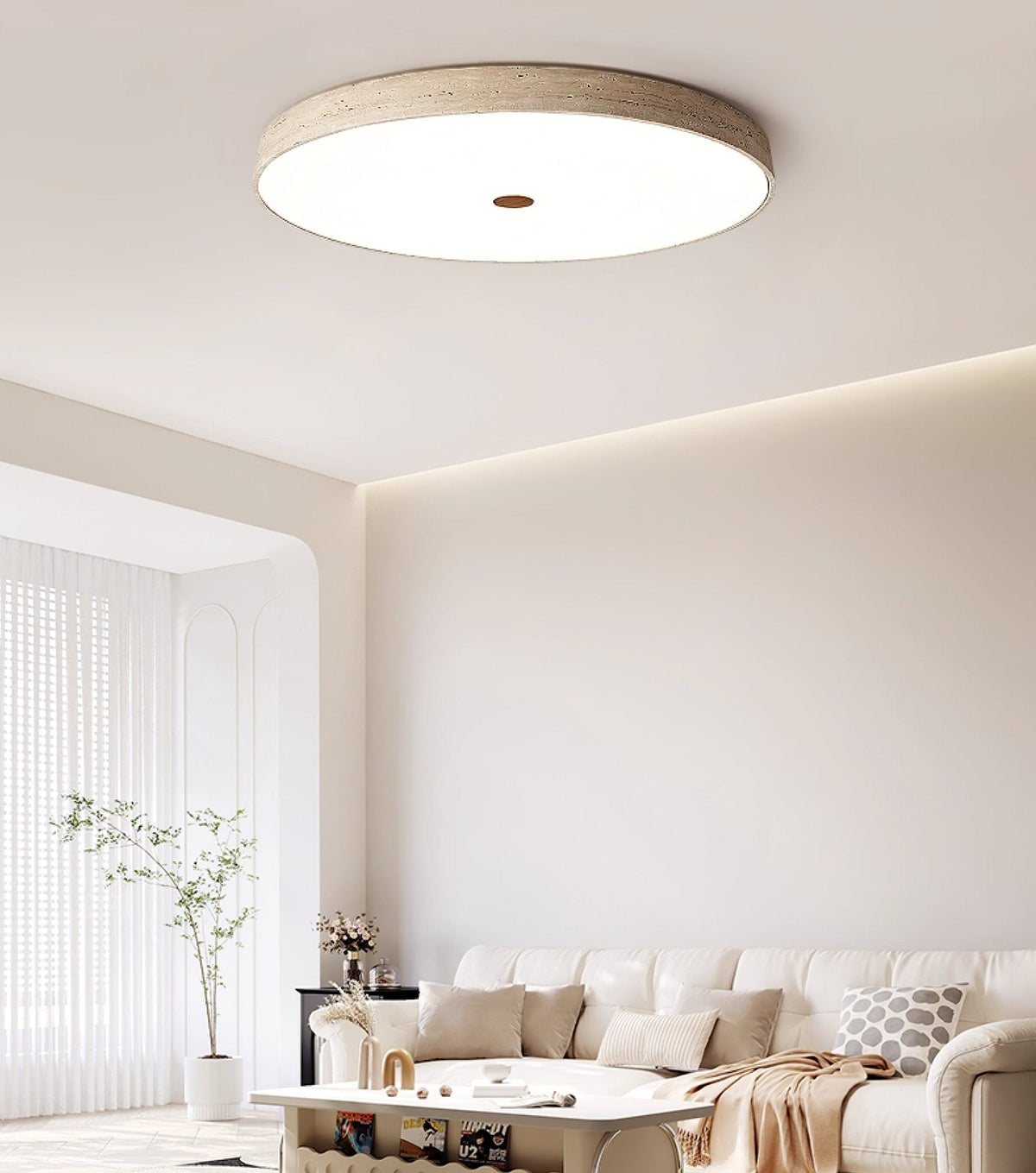 Solaro Travertine Flush Mount Ceiling Light in Natural Stone