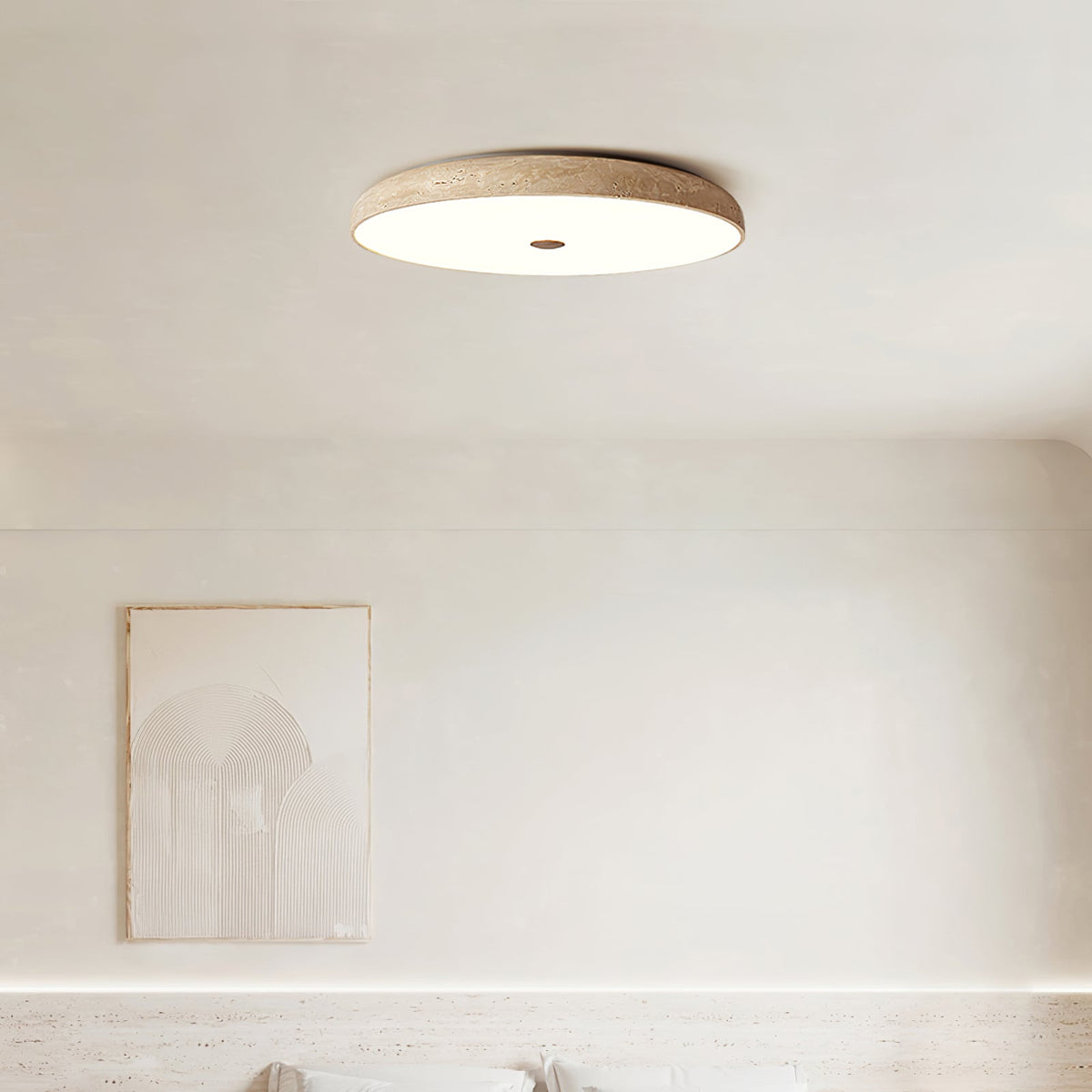 Solaro Travertine Flush Mount Ceiling Light in Natural Stone