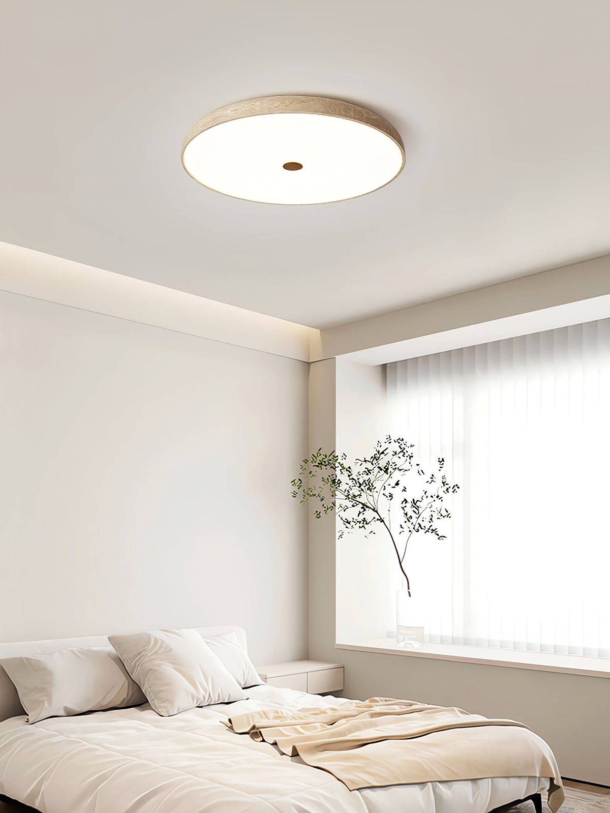 Solaro Travertine Flush Mount Ceiling Light in Natural Stone