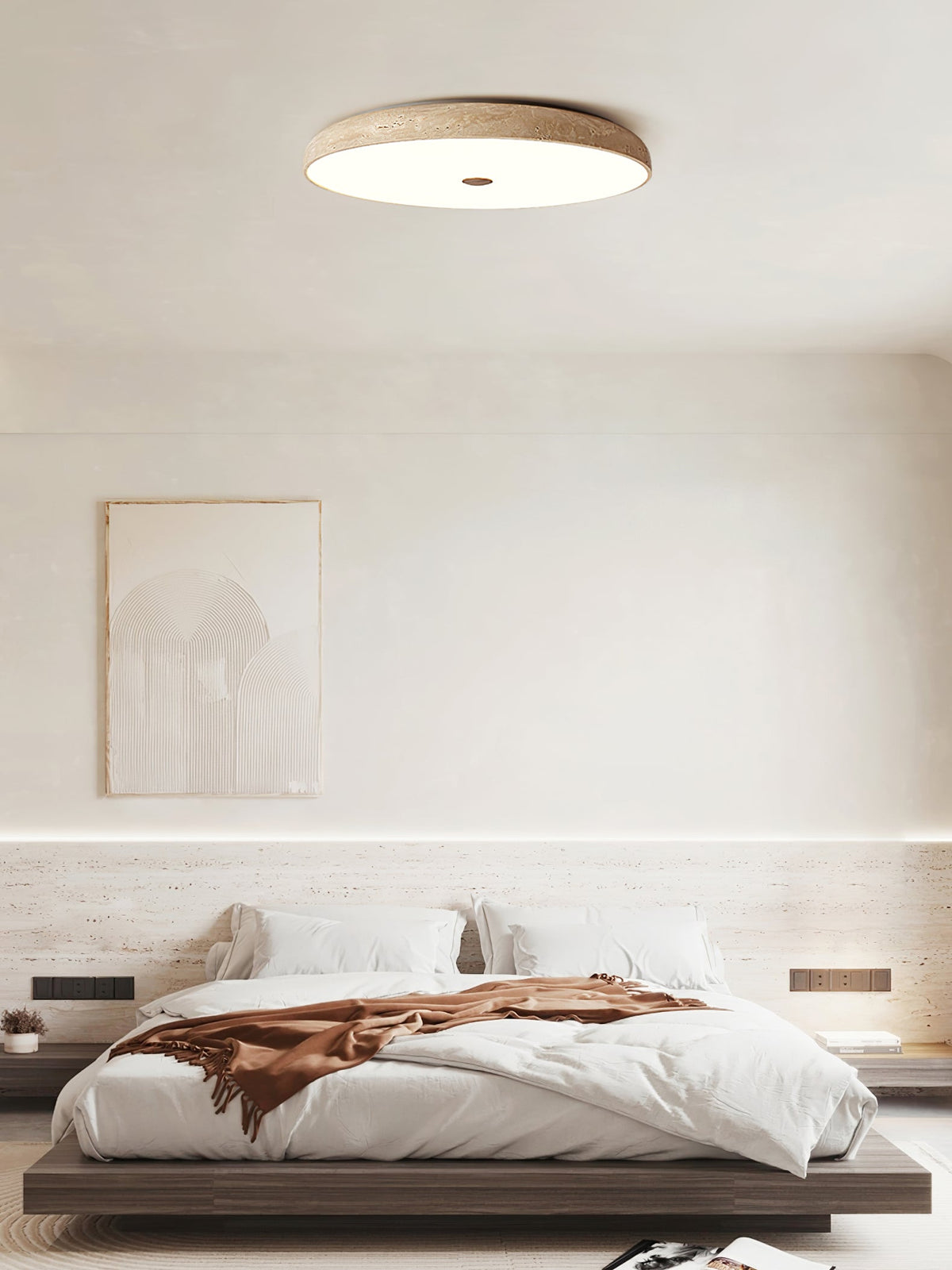 Solaro Travertine Flush Mount Ceiling Light in Natural Stone