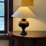 Solbloom Wood Table Lamp with Fabric Shade, Walnut or Black Finish