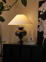 Solbloom Wood Table Lamp with Fabric Shade, Walnut or Black Finish