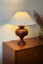 Solbloom Wood Table Lamp with Fabric Shade, Walnut or Black Finish