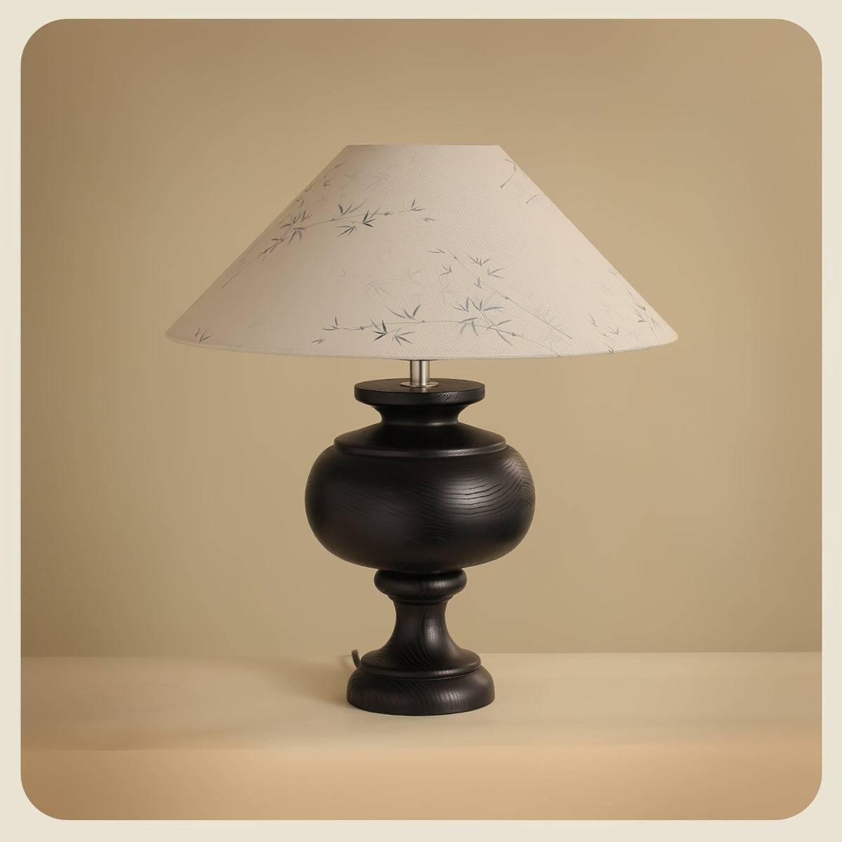Solbloom Wood Table Lamp with Fabric Shade, Walnut or Black Finish