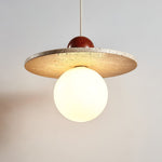 Solen Pendant Light in Travertine and Wood – Modern Designer Ceiling Lamp