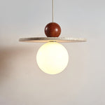 Solen Pendant Light in Travertine and Wood – Modern Designer Ceiling Lamp