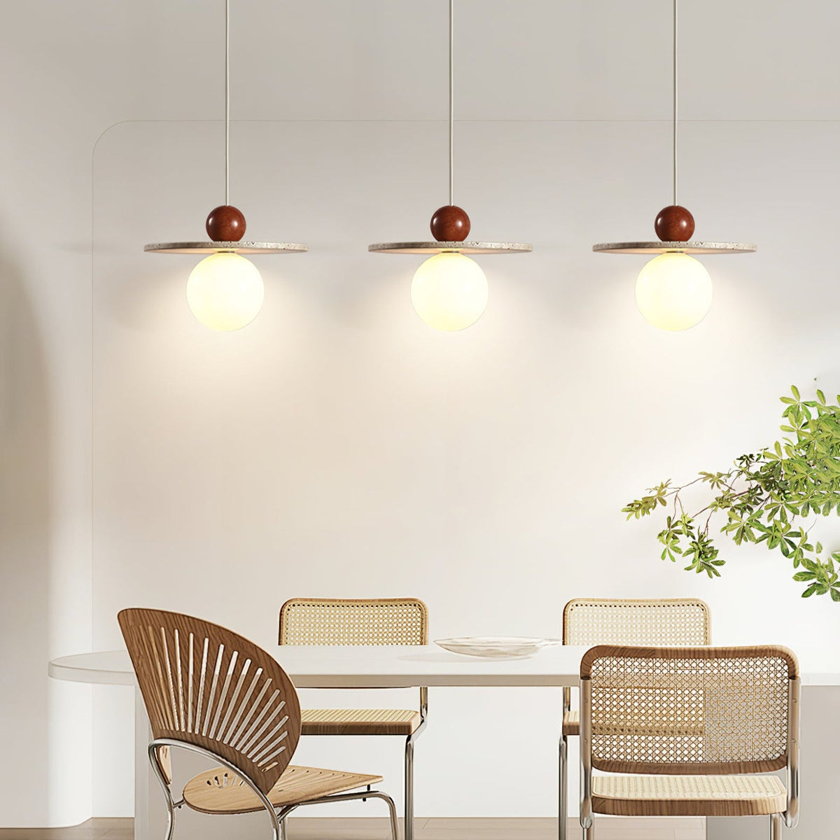 Solen Pendant Light in Travertine and Wood – Modern Designer Ceiling Lamp