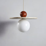 Solen Pendant Light in Travertine and Wood – Modern Designer Ceiling Lamp