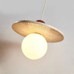 Solen Pendant Light in Travertine and Wood – Modern Designer Ceiling Lamp
