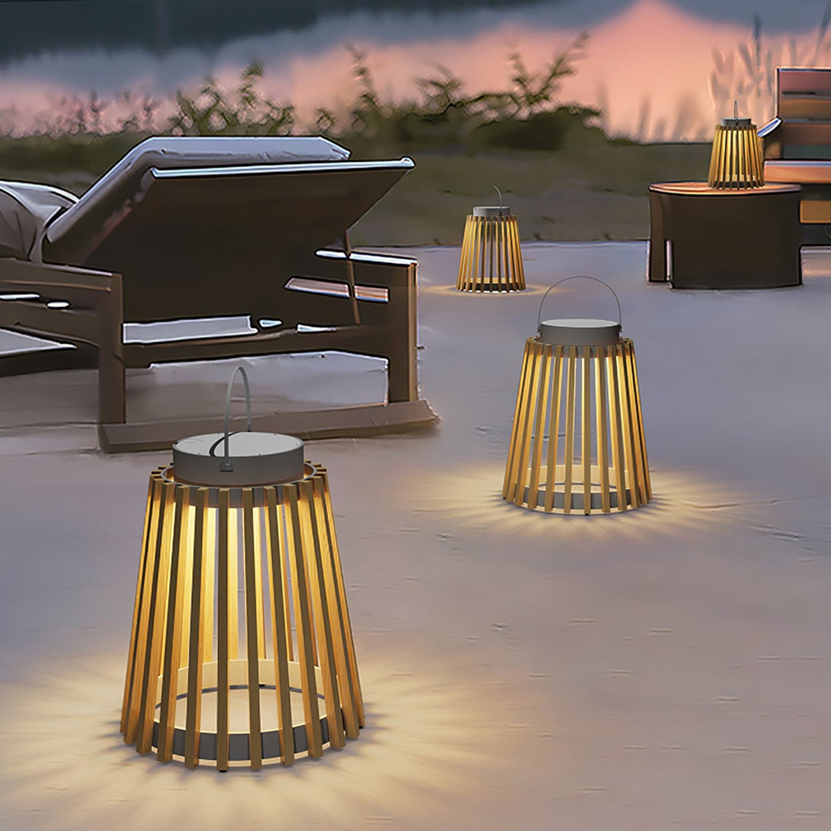 Solene Solar-Powered Outdoor Lantern with Wood-Style Slatted Frame
