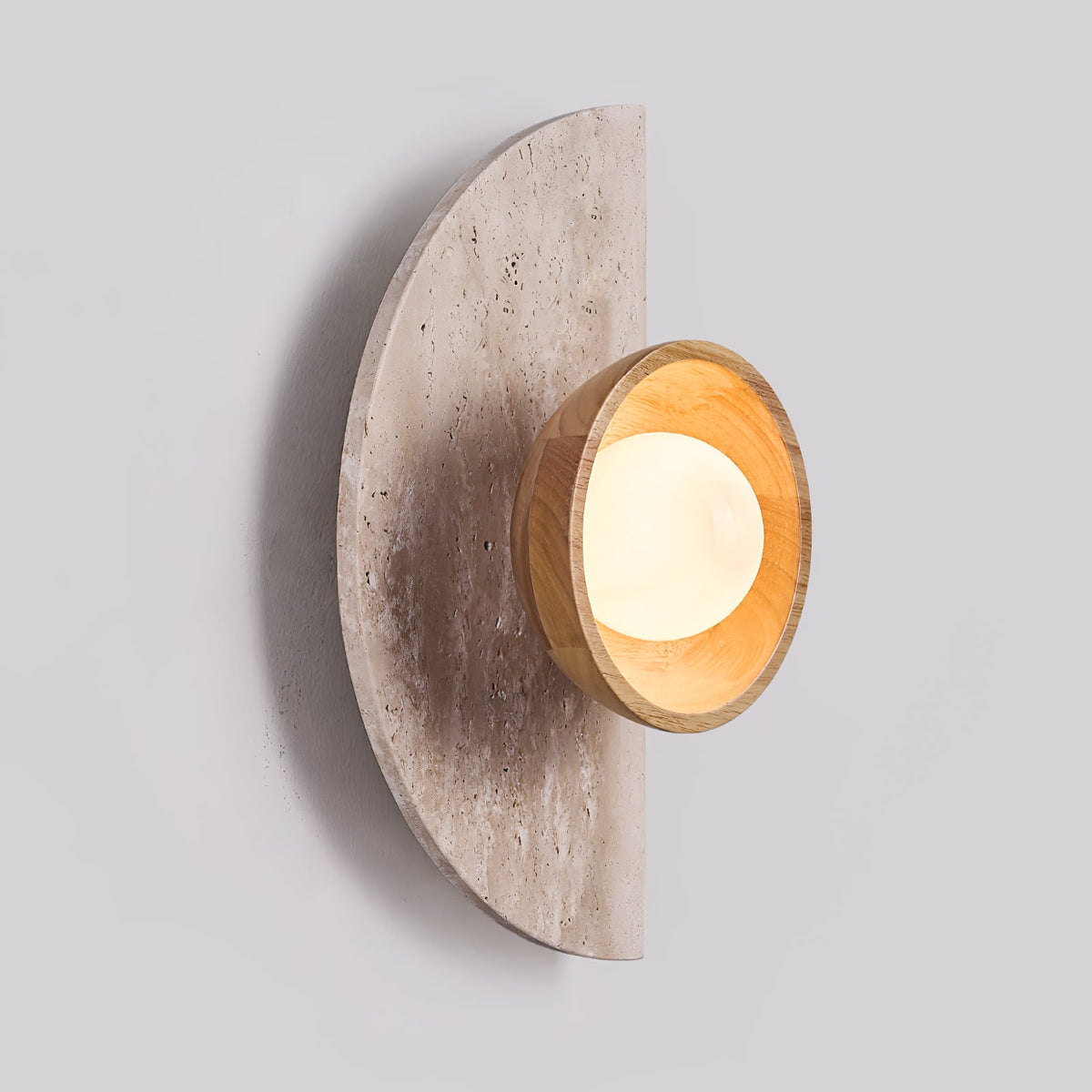 Soleners Travertine Wall Sconce with Wooden Shade