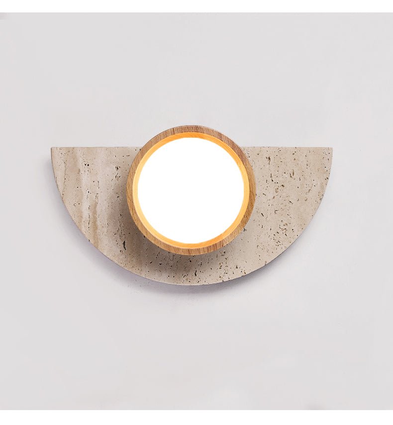 Soleners Travertine Wall Sconce with Wooden Shade