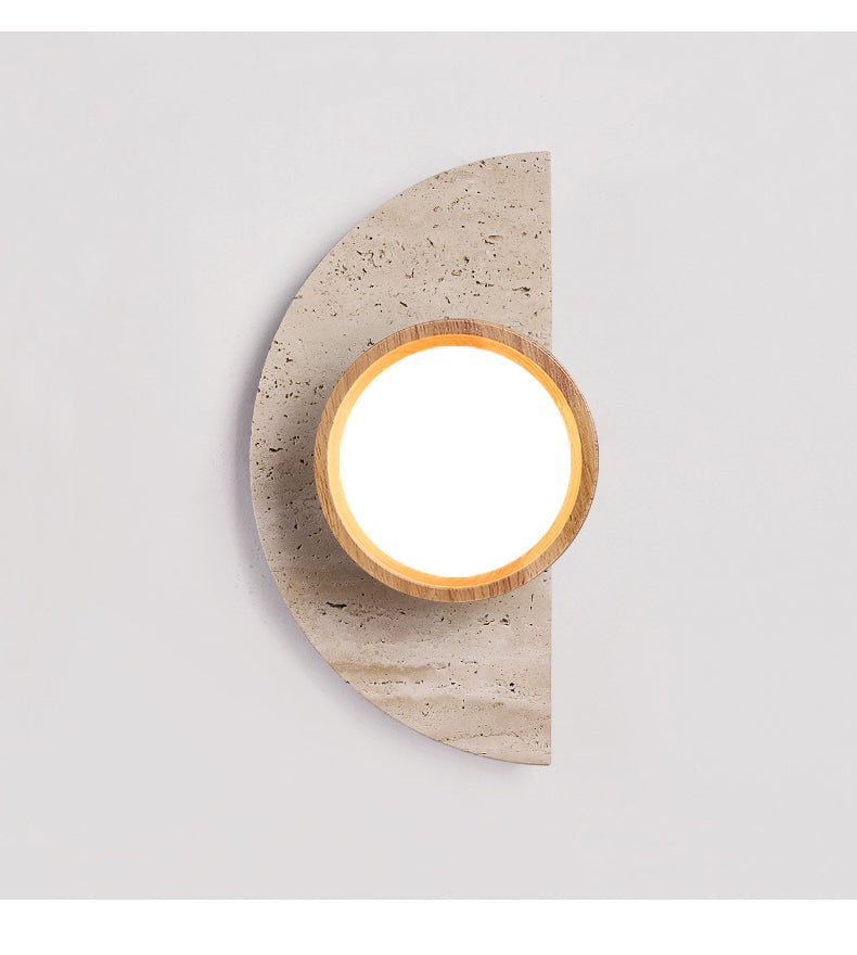 Soleners Travertine Wall Sconce with Wooden Shade