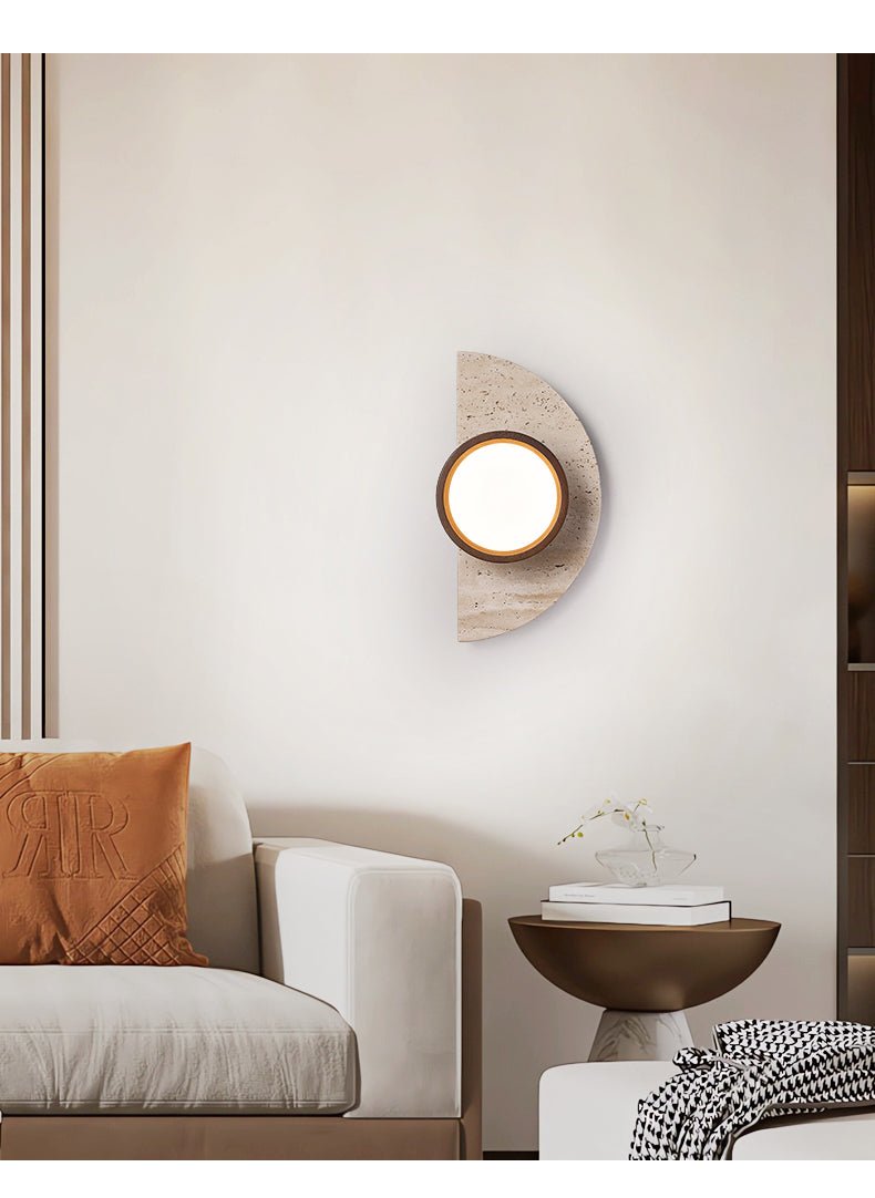 Soleners Travertine Wall Sconce with Wooden Shade