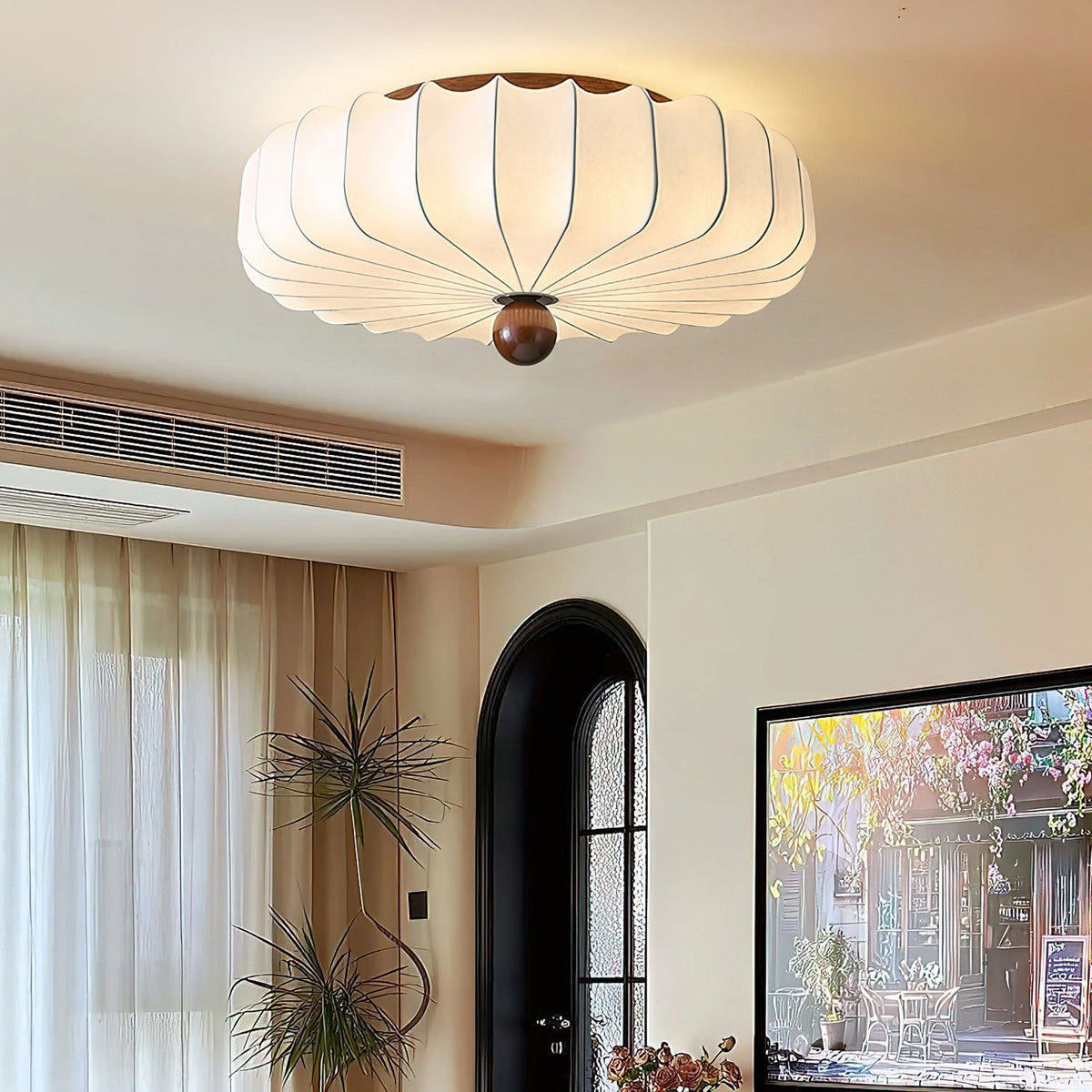 Solenne Blossom Flush Mount Ceiling Light in Silk and Walnut