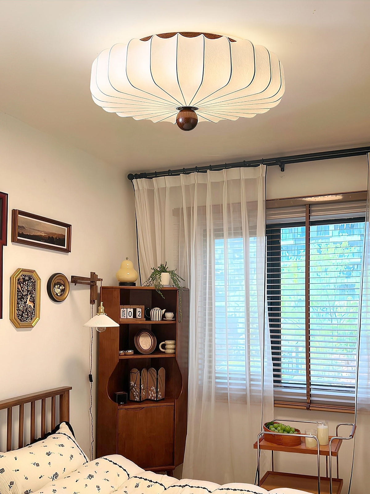 Solenne Blossom Flush Mount Ceiling Light in Silk and Walnut