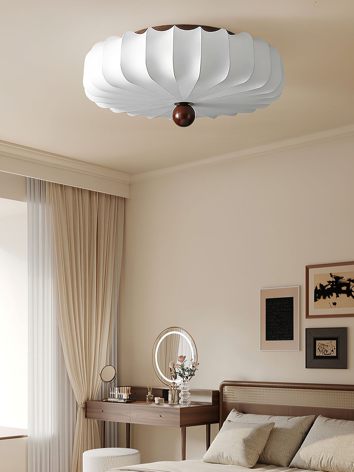 Solenne Blossom Flush Mount Ceiling Light in Silk and Walnut