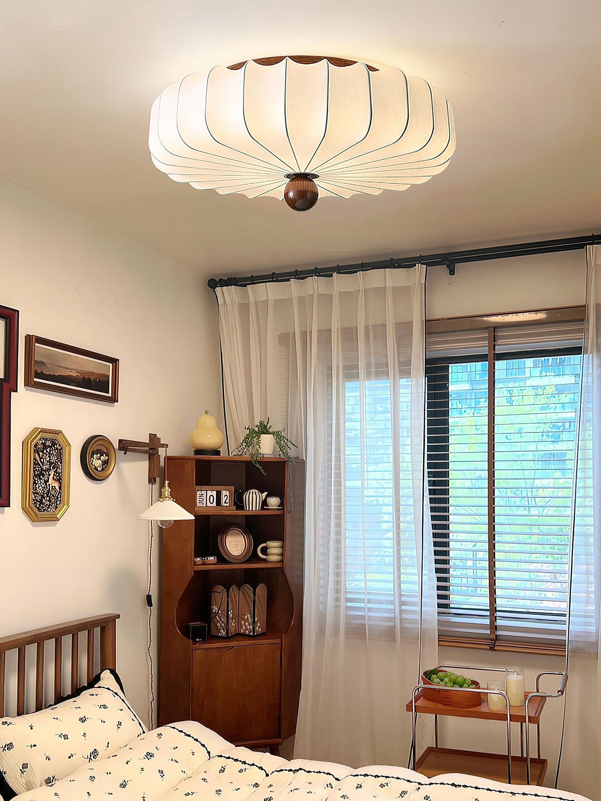 Solenne Blossom Flush Mount Ceiling Light in Silk and Walnut