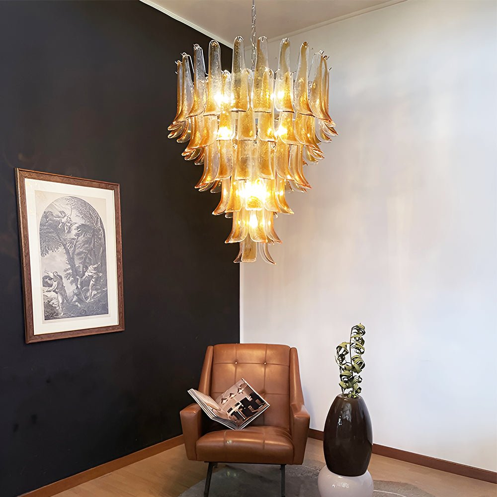 Solenne Amber Glass Chandelier – Modern Artisan Pendant Light for Dining Room and Foyer