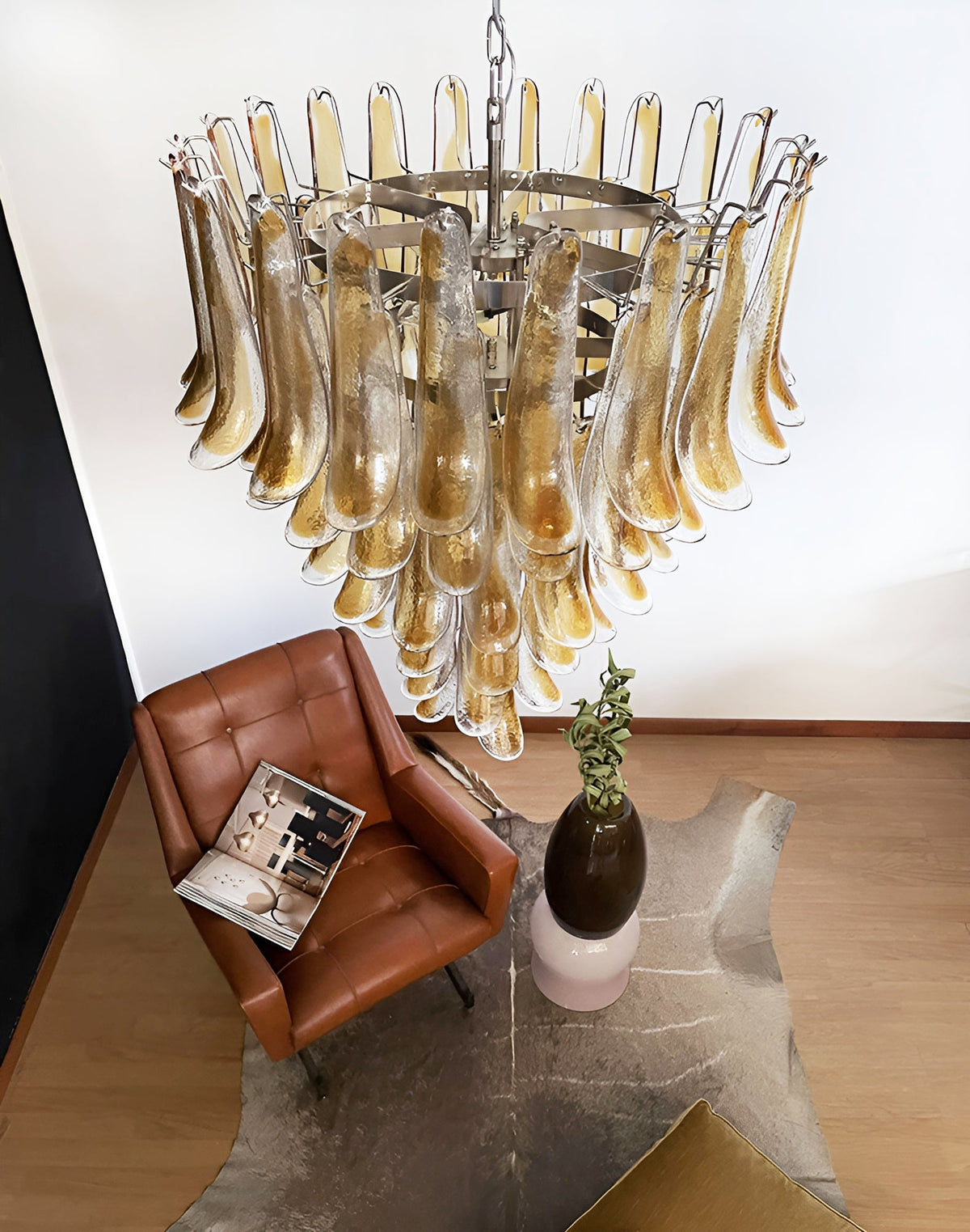 Solenne Amber Glass Chandelier – Modern Artisan Pendant Light for Dining Room and Foyer