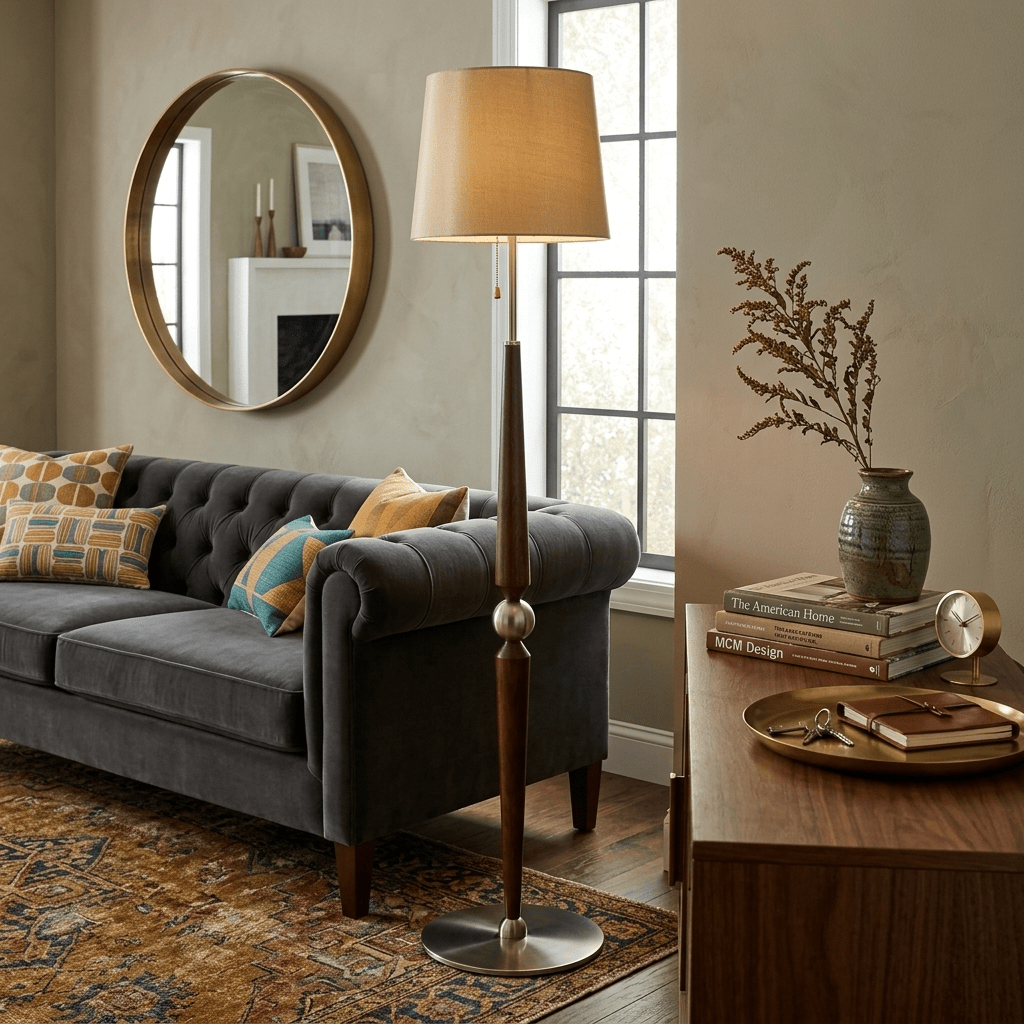 Solenne Sculpted Wood Floor Lamp with Fabric Shade