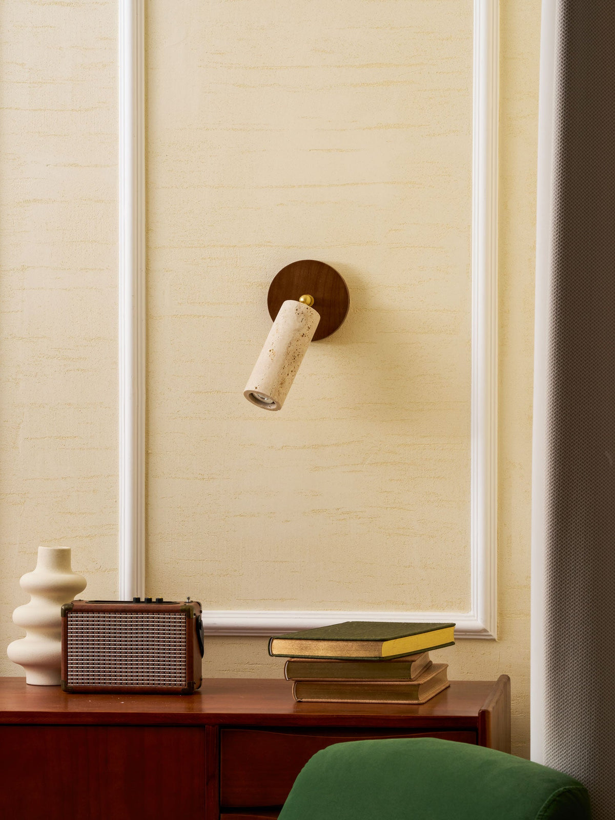Solis Stone Spotlight in Travertine and Walnut Wood