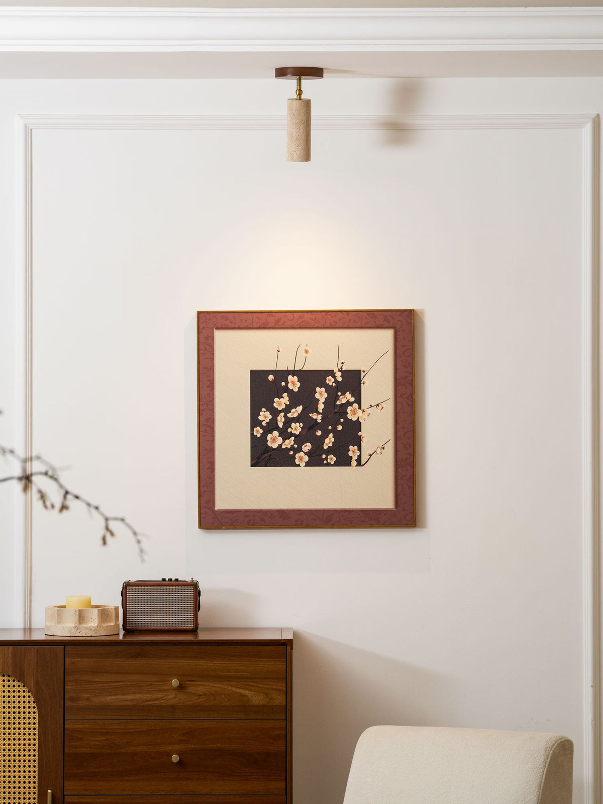 Solis Stone Spotlight in Travertine and Walnut Wood