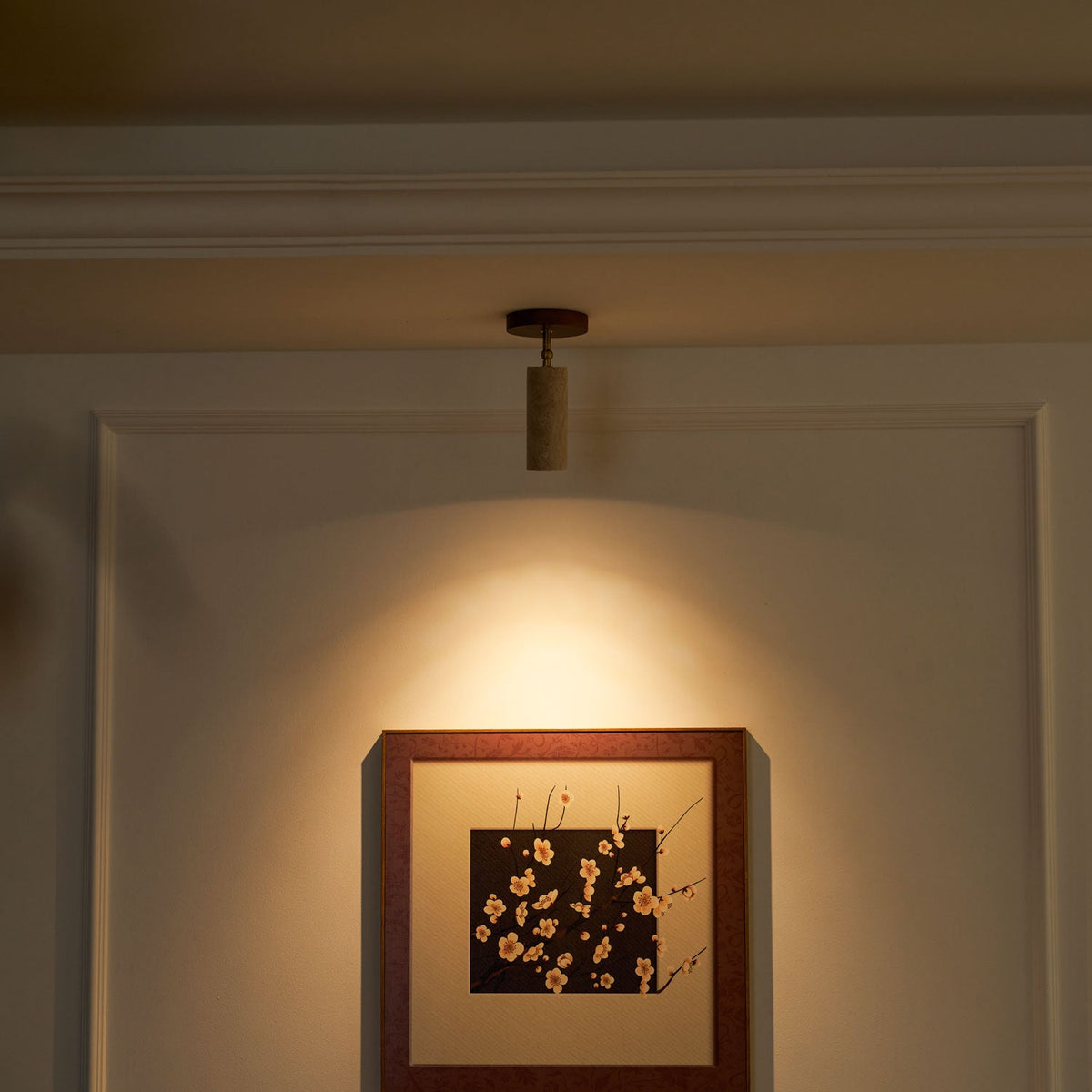 Solis Stone Spotlight in Travertine and Walnut Wood