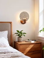 Solis Travertine Round Wall Sconce in Walnut and Yellow Travertine