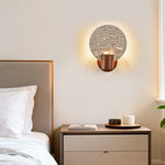 Solis Travertine Round Wall Sconce in Walnut and Yellow Travertine