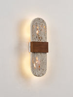 Solis Travertine Wall Sconce with Walnut Accent – Modern LED Wall Light