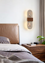 Solis Travertine Wall Sconce with Walnut Accent – Modern LED Wall Light