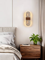 Solis Travertine Wall Sconce with Walnut Accent – Modern LED Wall Light