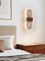 Solis Travertine Wall Sconce with Walnut Accent – Modern LED Wall Light