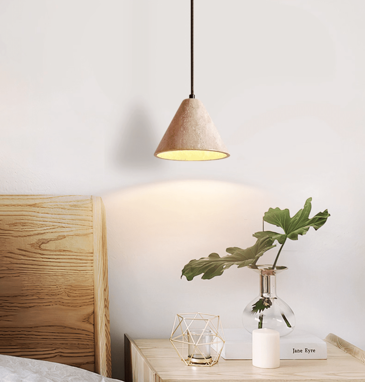 Solis Cone Travertine Pendant Light – Natural Stone Hanging Lamp